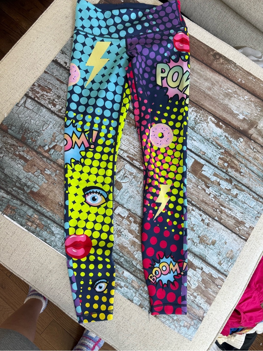 Panache Neon Pop Comic Art Compression Leggings - Yellow, Blue, Pink, Purple Sm